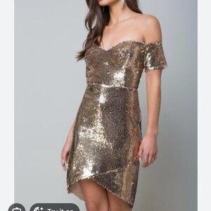 NWT bebe Gold Asymmetrical Sequin Dress